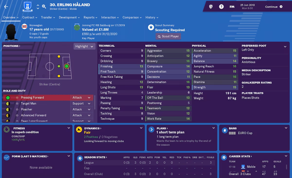 Erling H&aring;land, Football Manager