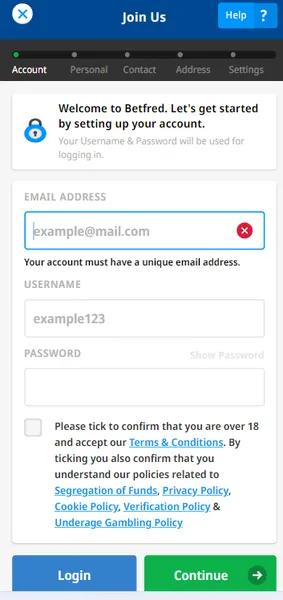 betfred app create an account
