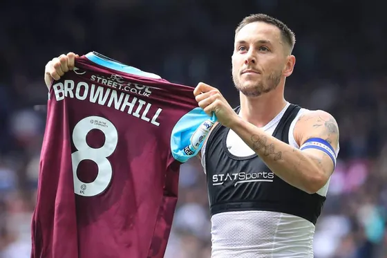 Josh Brownhill pictured celebrating a goal for Burnley