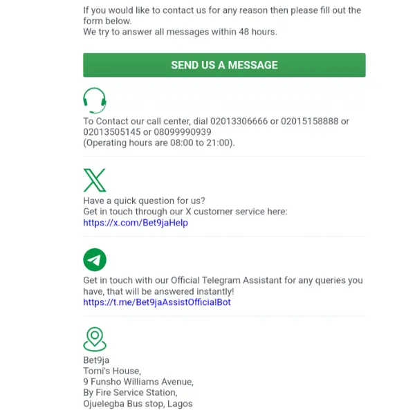 Bet9ja registration customer service