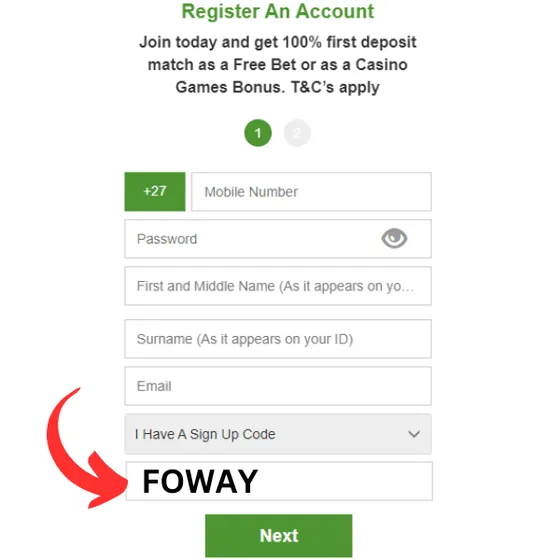 Use Betway sign up code FOWAY