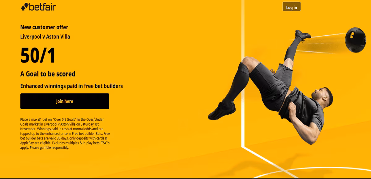 Betfair Liverpool vs Aston Villa promo offer