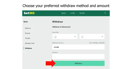 bet365 withdrawal how to select preferred withdraw method and payment amount