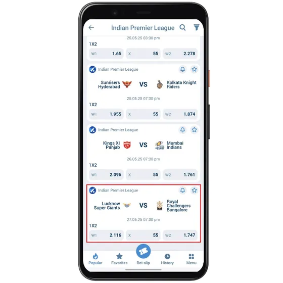 Selecting a pre-match IPL bet on LSG vs. RCB 