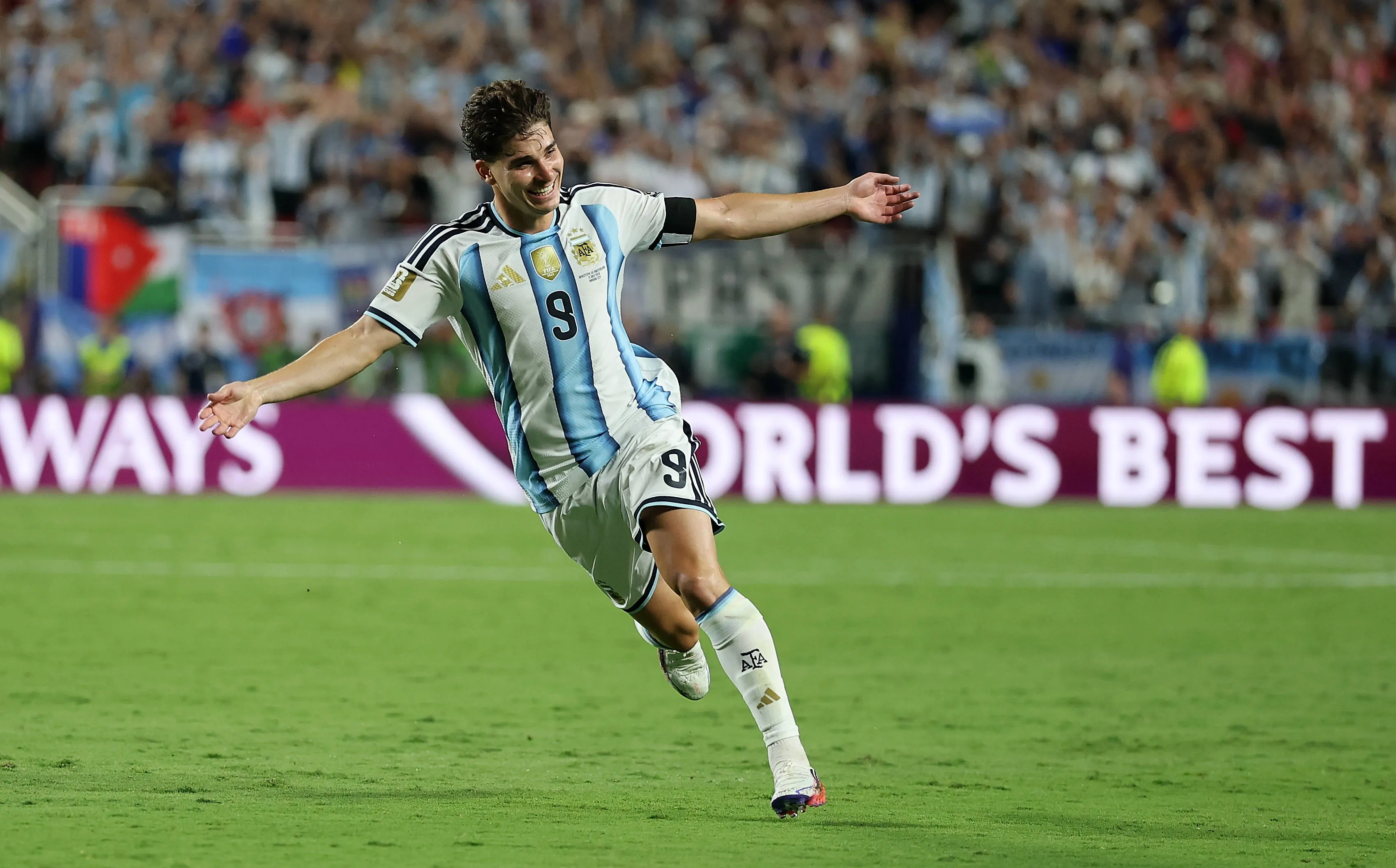 Julian Alvarez of Argentina celebrates after scoring