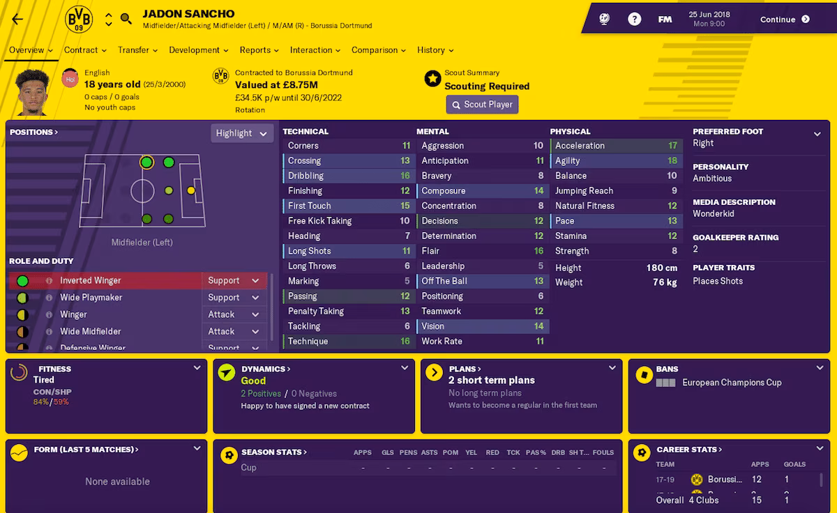 Jadon Sancho, Football Manager