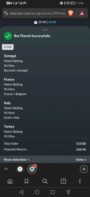 betvictor betting app - bet placed successfully