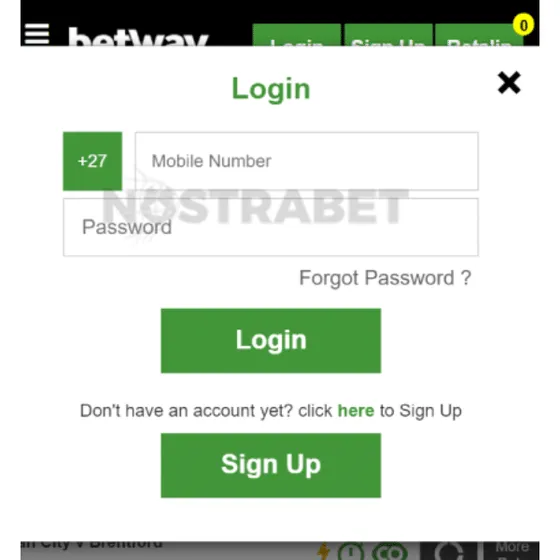 Betway login page