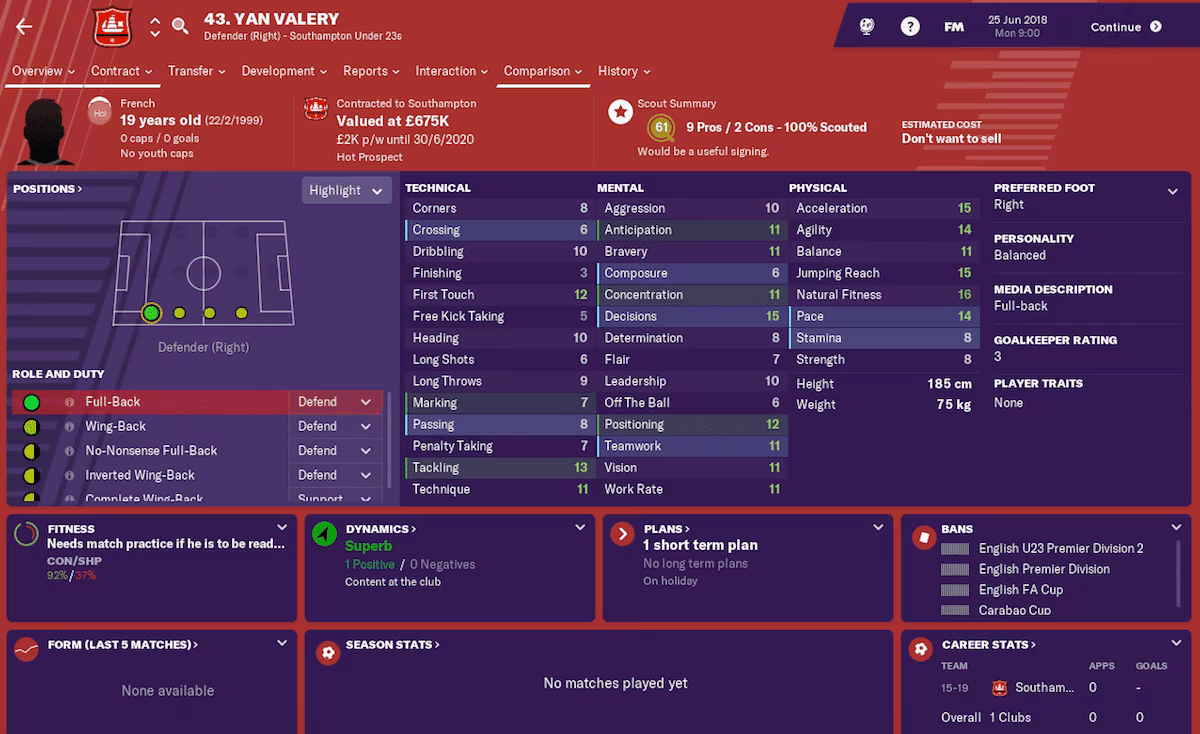 Yan Valery, Southampton, Football Manager