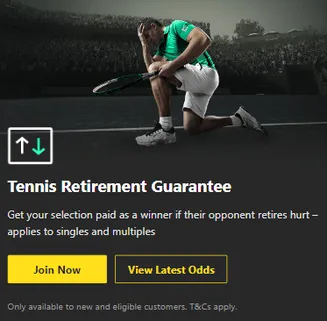 bet365 uk offers - tennis retirement guarantee, cash back as bonus