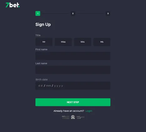 Image of the sign up page at 7bet.