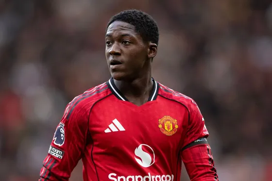 Kobbie Mainoo pictured in action for Manchester United.