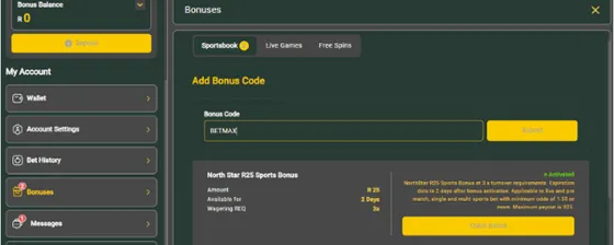 Gbets registration page with bonus code