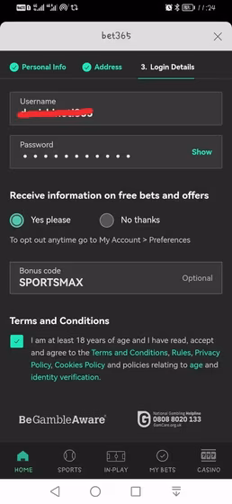 how to sign up with the Bet365 Bonus Code Sportsmax