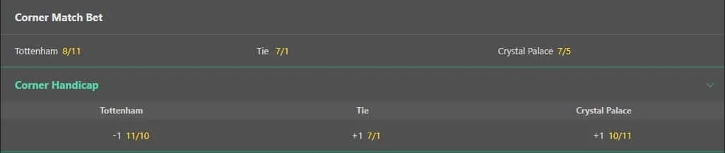 Corner Match Bet Handicap Example