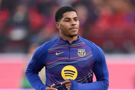 Marcus Rashford pictured in action for Barcelona