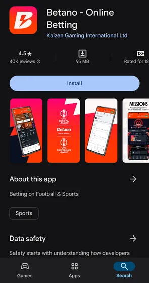 Betano app for Android