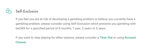Image of Bet365's self-exclusion feature.