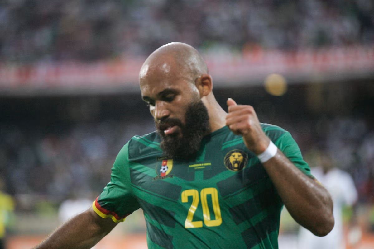 Bryan Mbeumo in a green Cameroon shirt