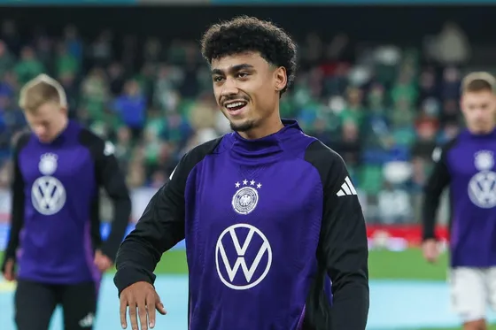 Eintracht Frankfurt star Nathaniel Brown pictured during a warm-up for Germany