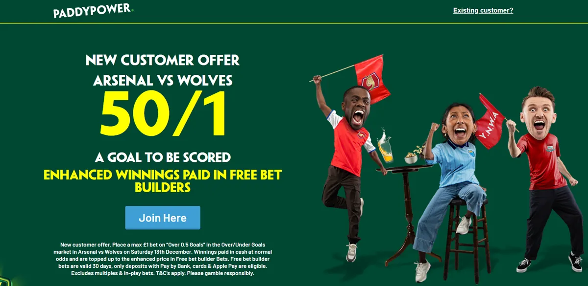 Arsenal vs Wolves Paddy Power offer