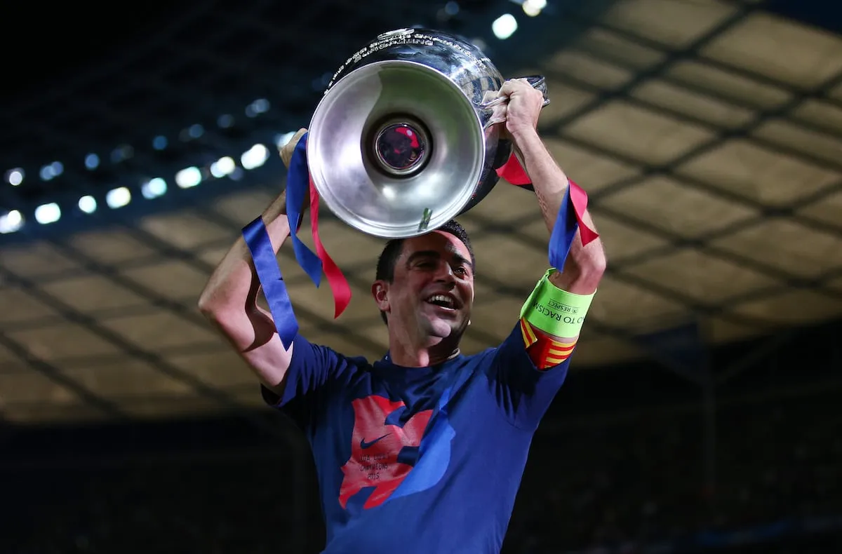 Barcelona midfielder Xavi lifts the Champions League after beating Juventus in the final
