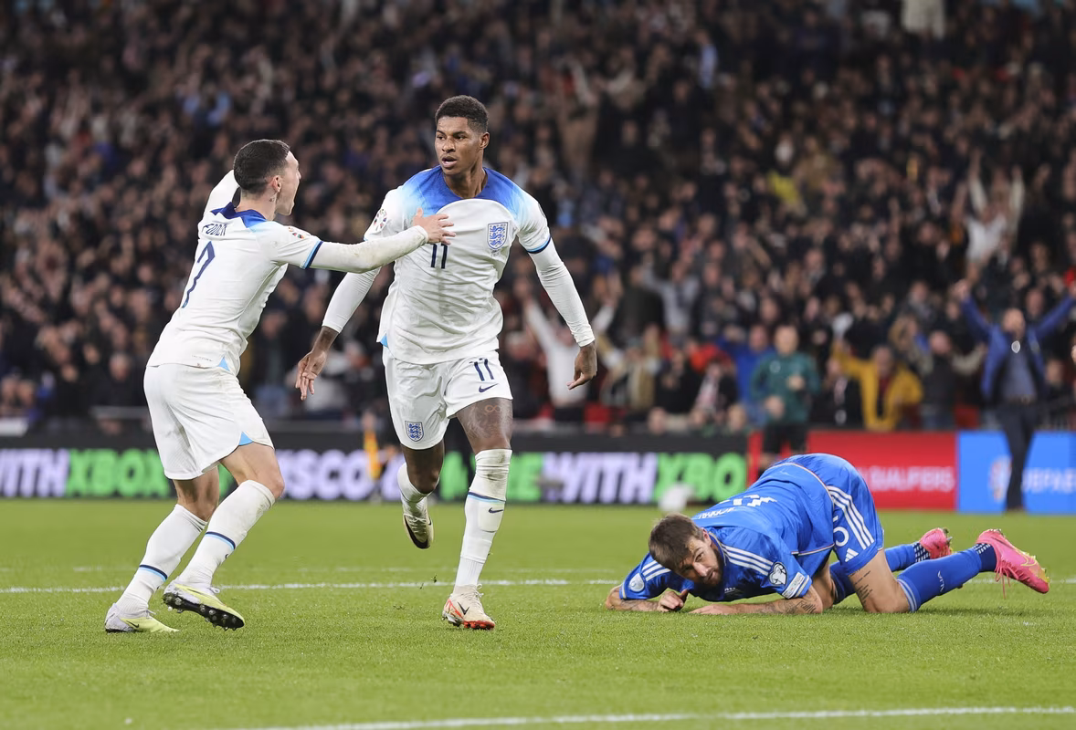 Marcus Rashford of England celebrates