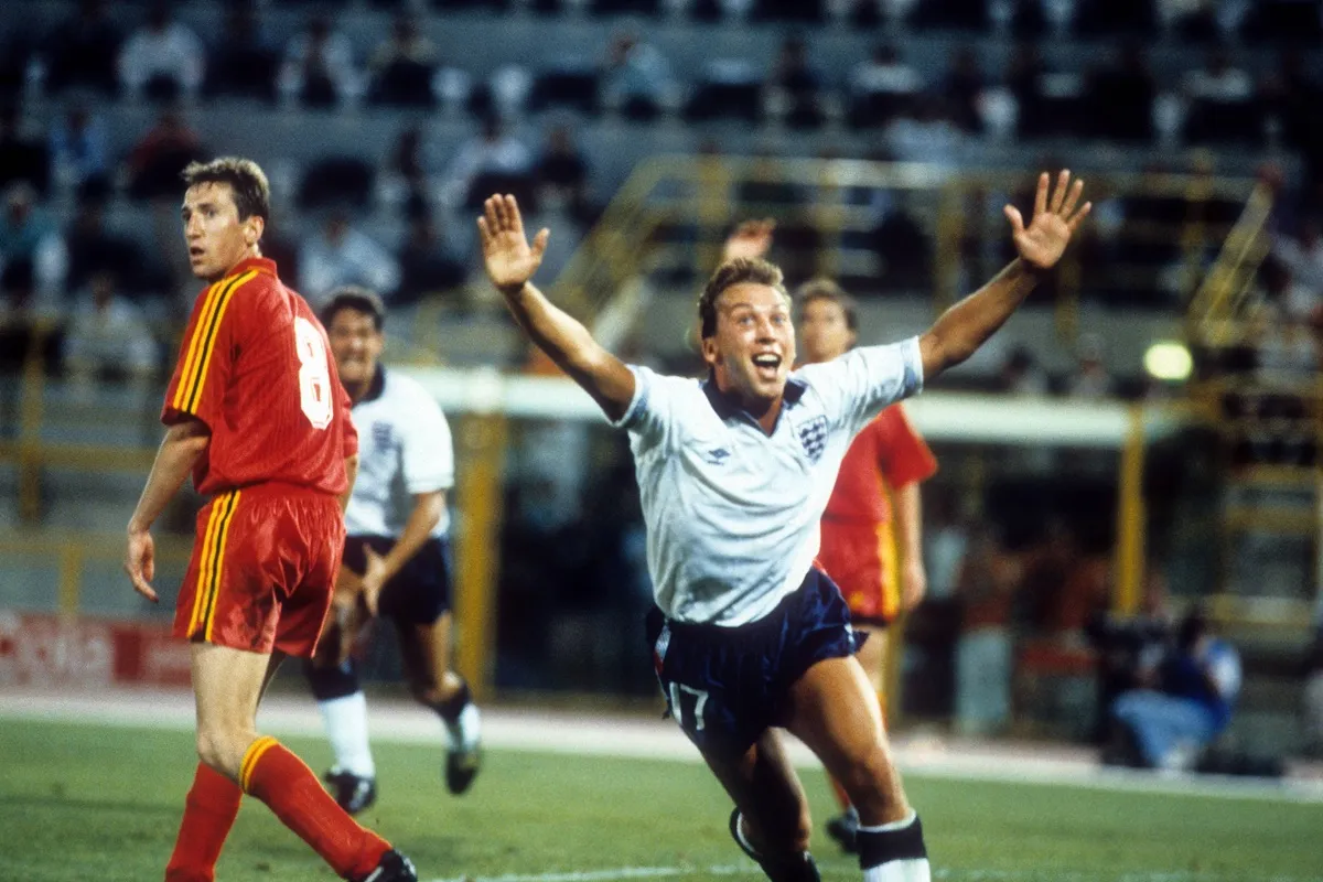David Platt celebrates his goal against Belgium