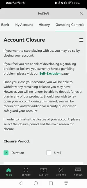 account closure on bet365