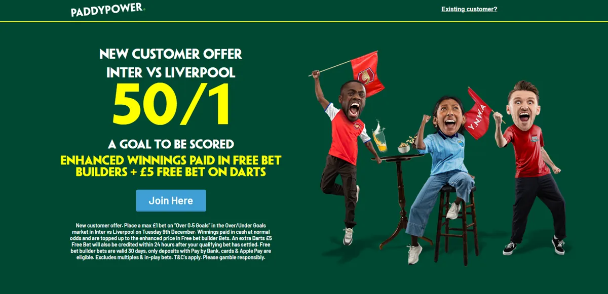 Inter vs Liverpool Paddy Power promo offer