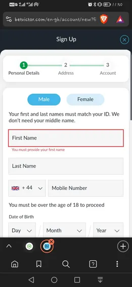 create an account on betvictor mobile site UK