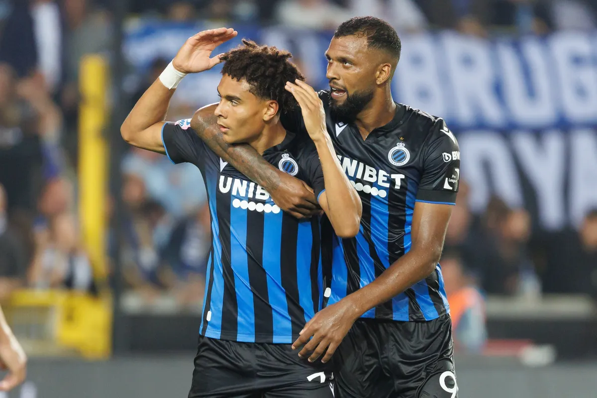 Club Brugge's Antonio Nusa celebrates after scoring