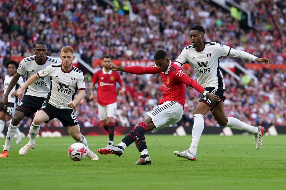 Marcus Rashford shoots towards goal